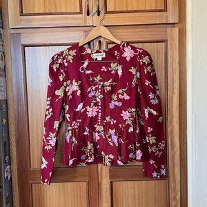 Joseph Magnin 2-Piece Maroon Floral Dress with Full-Length Quilted Skirt Size 7